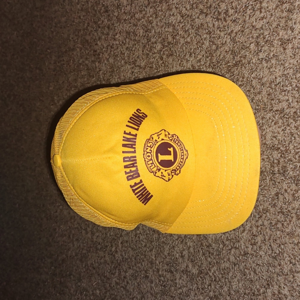 Vtg White Bear Lake Lions Club International Trucker Mesh Yellow Snapback Hat OS